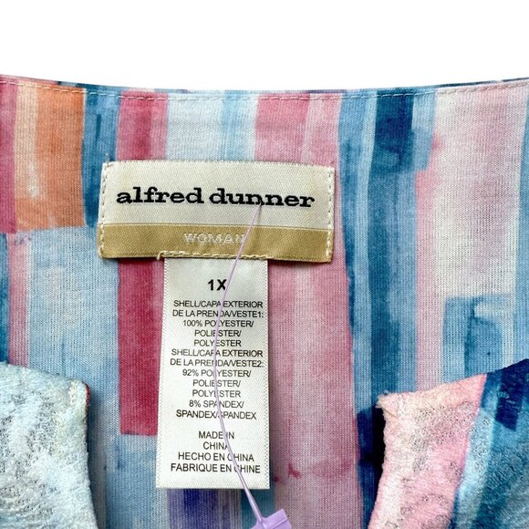 ALFRED DUNNER Top Plus Size 1X Pink Blue Brushstrokes 3/4 Lace Sleeve Tunic - Picture 4 of 7